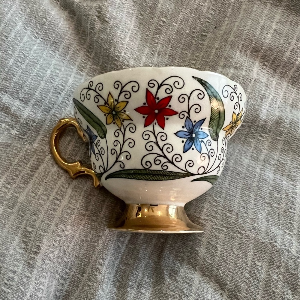 Rosina Queens England 5384 footed tea cup. Red blue & yellow flowers